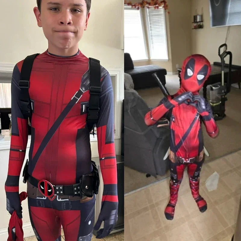 Kids Cosplay Deadpool & Wolverine Movie DEADPOOL Costumes for 3-20 Years Men Role Play Clothes Birthday Christmas Set 100-180cm
