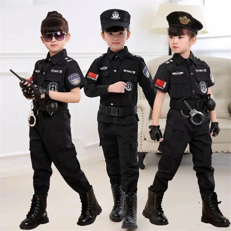 2024 New Halloween Kids Police Costume Cosplay Boys Girls Kid Uniform Police Army Police Clothing Set Party Dress Up Gift