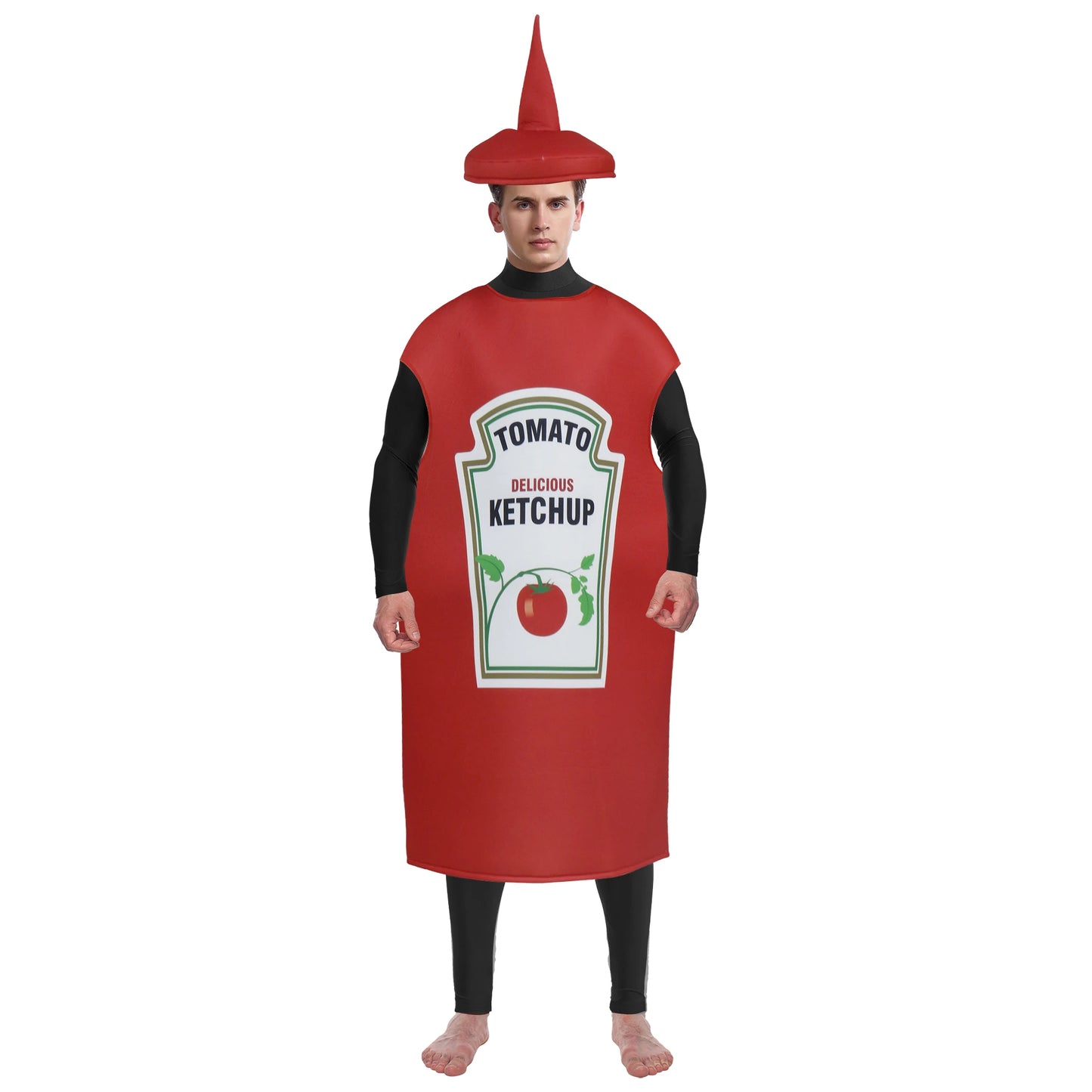 Zawaland Red Tomato Delicious Ketchup Costume Adult Boy Girl Funny Disguise Suit Yellow Mustard Halloween Cosplay Party Clothes