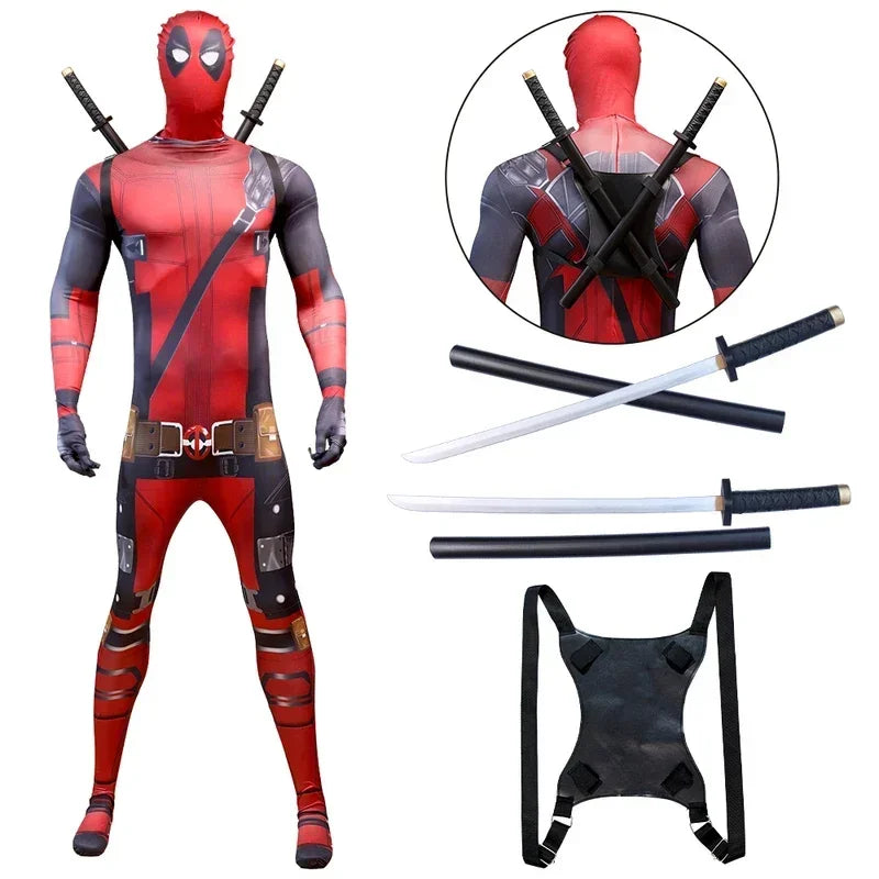 Kids Cosplay Deadpool & Wolverine Movie DEADPOOL Costumes for 3-20 Years Men Role Play Clothes Birthday Christmas Set 100-180cm