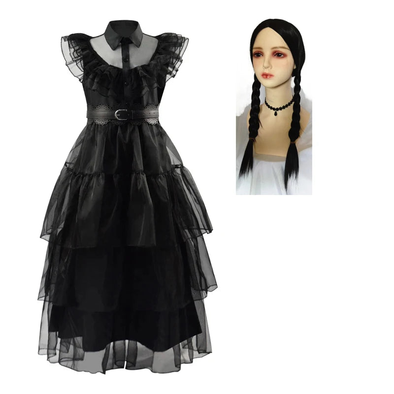 Movie Wednesday Addams Cosplay Costume Dress Outfits Halloween Carnival Suit 110-150 XS-3XL