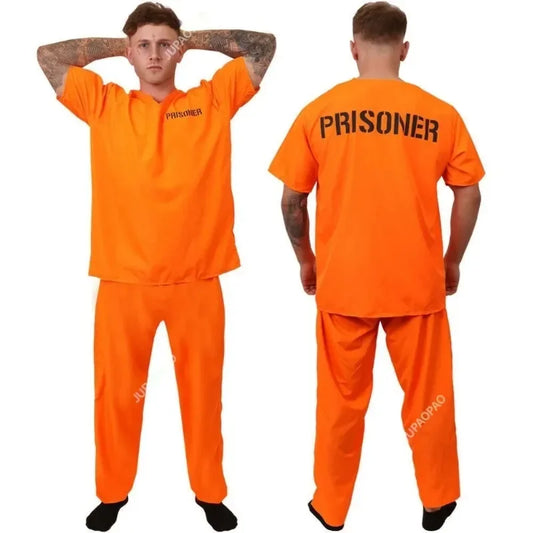 Prisoner Costume Set – Orange Jumpsuit & Jailbird Outfit for Halloween & Parties