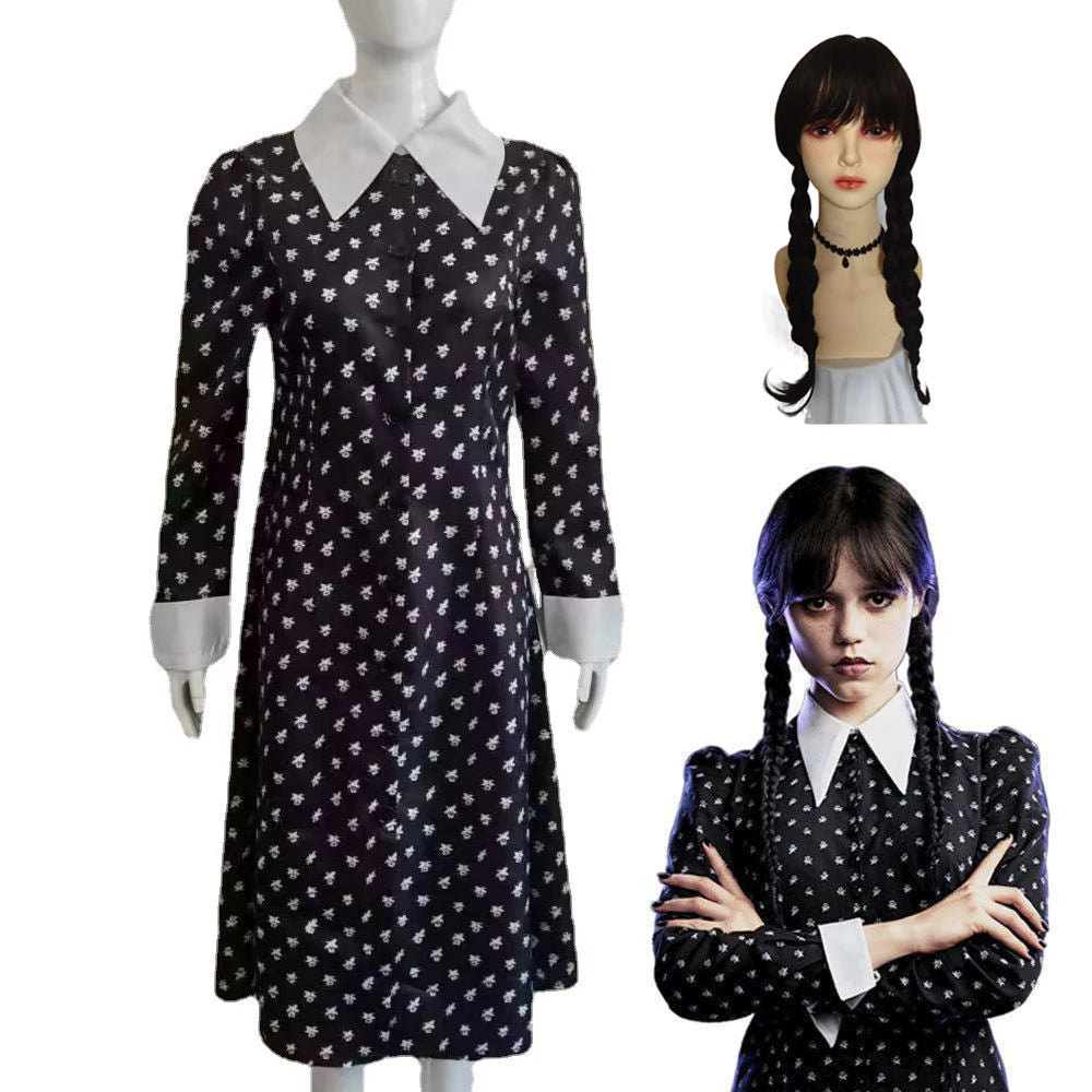 Movie Wednesday Addams Cosplay Costume Dress Outfits Halloween Carnival Suit 110-150 XS-3XL
