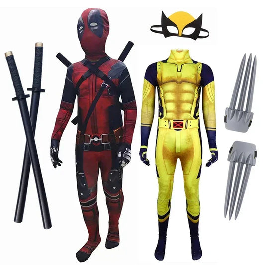 Kids Cosplay Deadpool & Wolverine Movie DEADPOOL Costumes for 3-20 Years Men Role Play Clothes Birthday Christmas Set 100-180cm