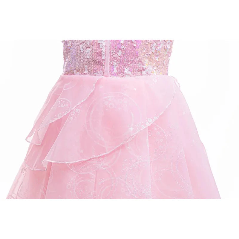 Kids Wicked Galinda Princess Dress Pink Fancy Birthday Party Dress Up Gown for Girls Halloween Carnival Cosplay Costumes
