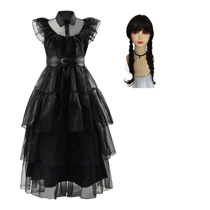 Movie Wednesday Addams Cosplay Costume Dress Outfits Halloween Carnival Suit 110-150 XS-3XL