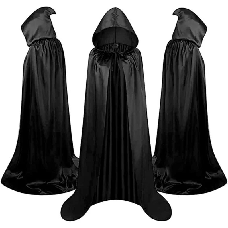 Halloween Cloak Soft Unisex Hooded Black Robe Witch Long Cape Cosplay Costume Prop Party Performance Supplies Holiday Decoration