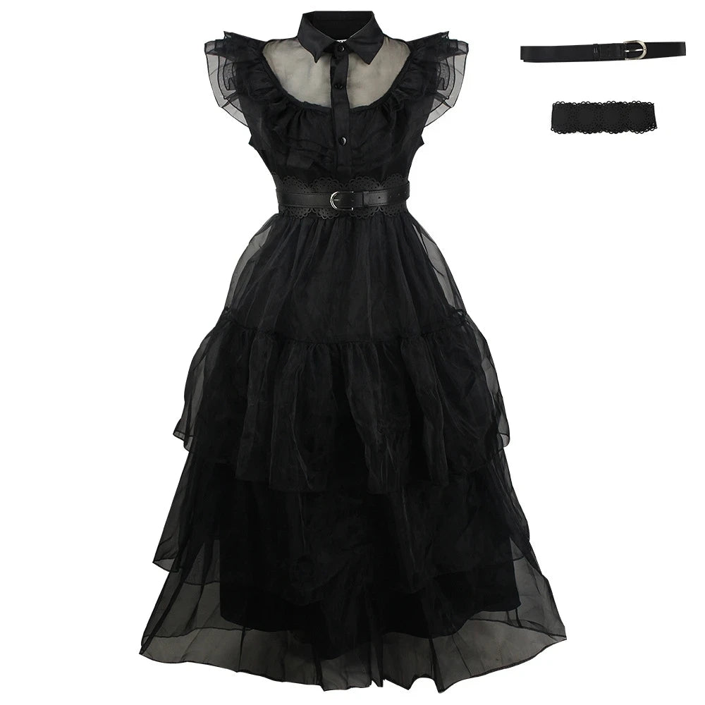 Movie Wednesday Addams Cosplay Costume Dress Outfits Halloween Carnival Suit 110-150 XS-3XL