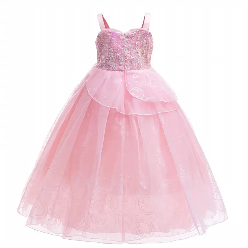 Kids Wicked Galinda Princess Dress Pink Fancy Birthday Party Dress Up Gown for Girls Halloween Carnival Cosplay Costumes