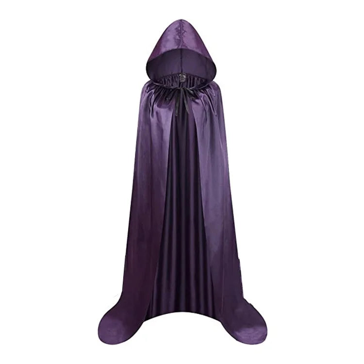 Halloween Cloak Soft Unisex Hooded Black Robe Witch Long Cape Cosplay Costume Prop Party Performance Supplies Holiday Decoration