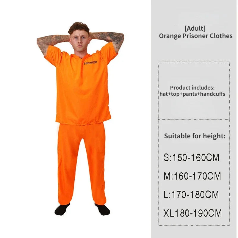 Prisoner Costume Set – Orange Jumpsuit & Jailbird Outfit for Halloween & Parties