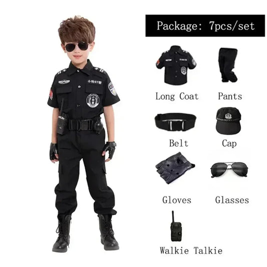 2024 New Halloween Kids Police Costume Cosplay Boys Girls Kid Uniform Police Army Police Clothing Set Party Dress Up Gift