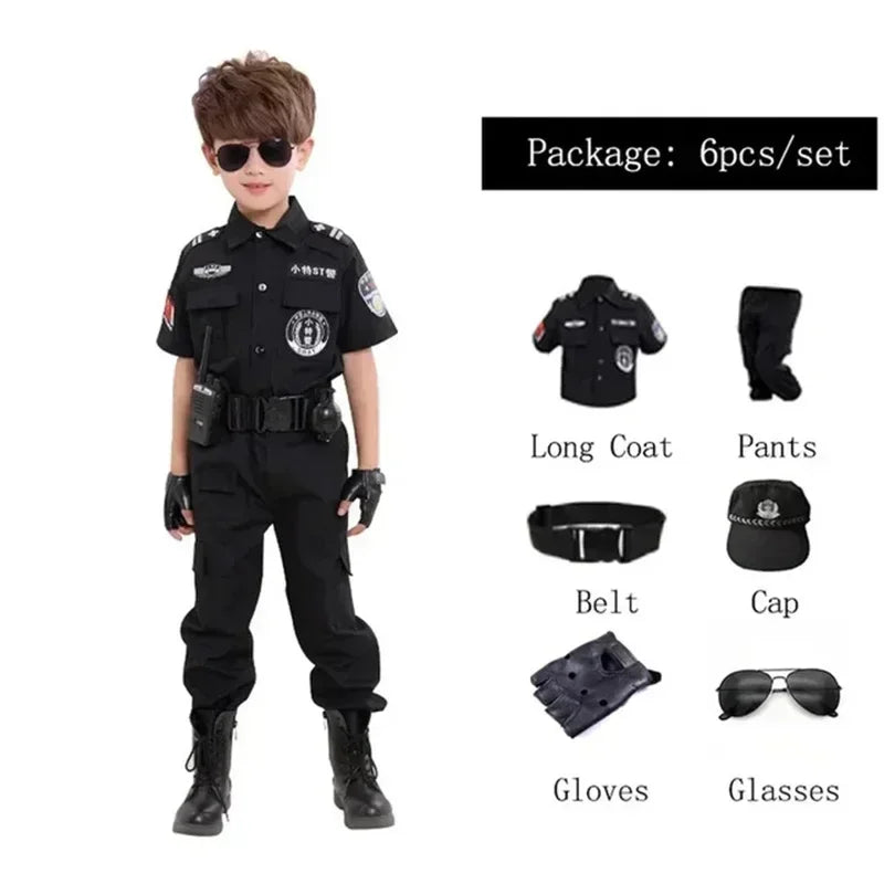 2024 New Halloween Kids Police Costume Cosplay Boys Girls Kid Uniform Police Army Police Clothing Set Party Dress Up Gift