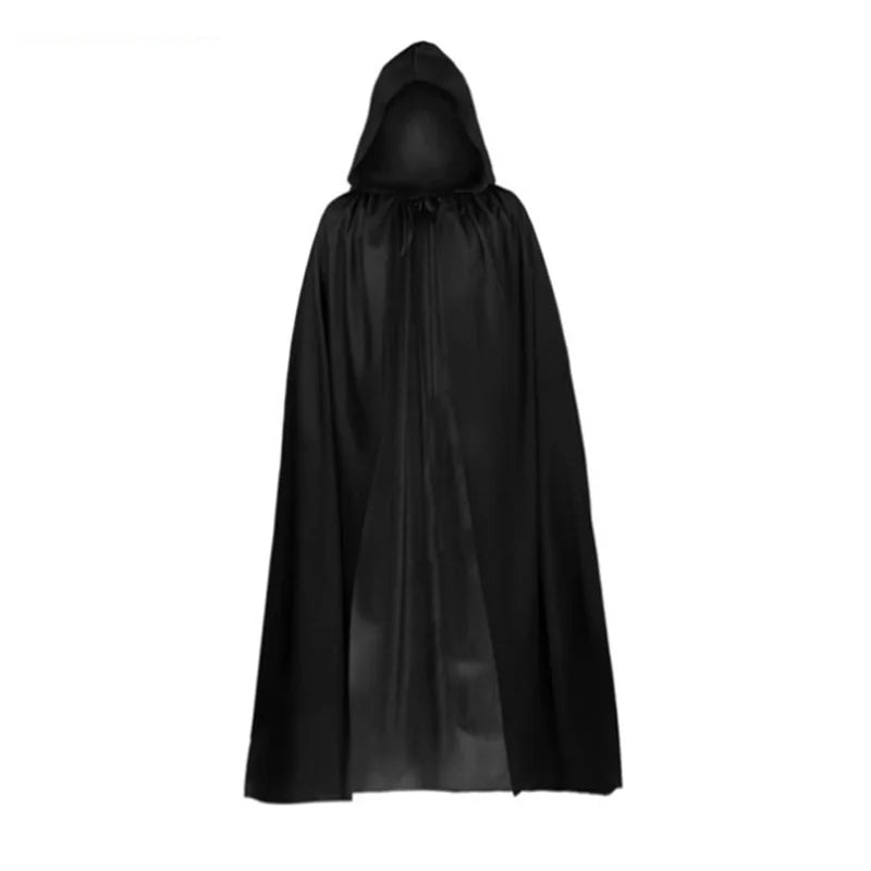 Halloween Cloak Soft Unisex Hooded Black Robe Witch Long Cape Cosplay Costume Prop Party Performance Supplies Holiday Decoration