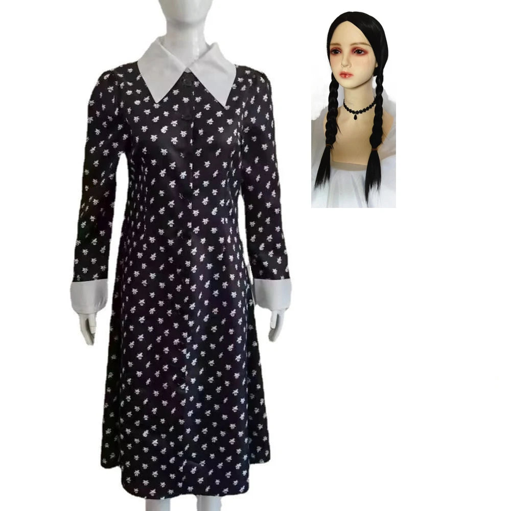 Movie Wednesday Addams Cosplay Costume Dress Outfits Halloween Carnival Suit 110-150 XS-3XL
