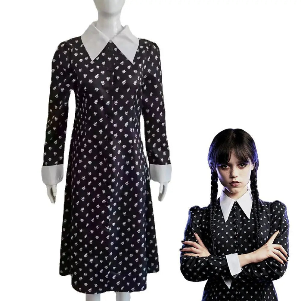 Movie Wednesday Addams Cosplay Costume Dress Outfits Halloween Carnival Suit 110-150 XS-3XL