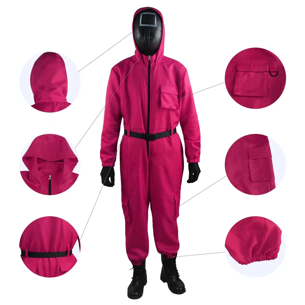 Squid Game Guard Costume – Jumpsuit & Mask Set for Halloween and Cosplay