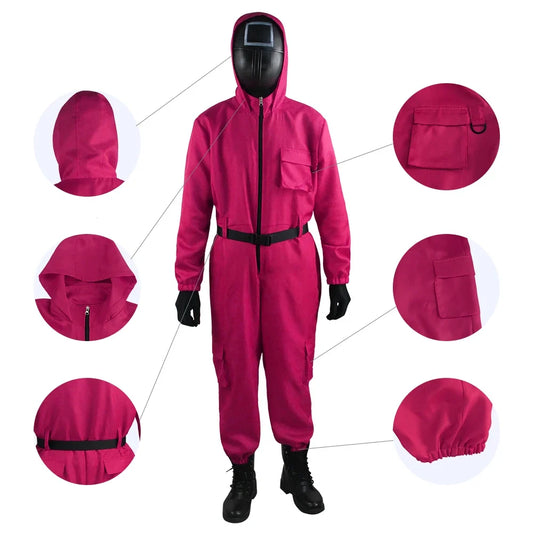 Squid Game Guard Costume – Jumpsuit & Mask Set for Halloween and Cosplay