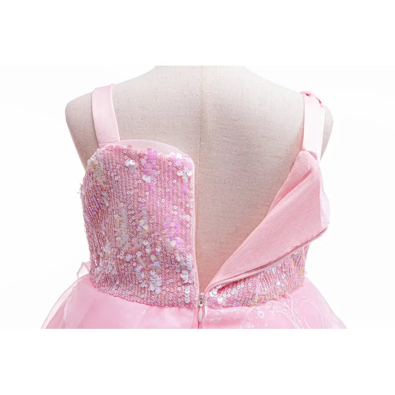 Kids Wicked Galinda Princess Dress Pink Fancy Birthday Party Dress Up Gown for Girls Halloween Carnival Cosplay Costumes